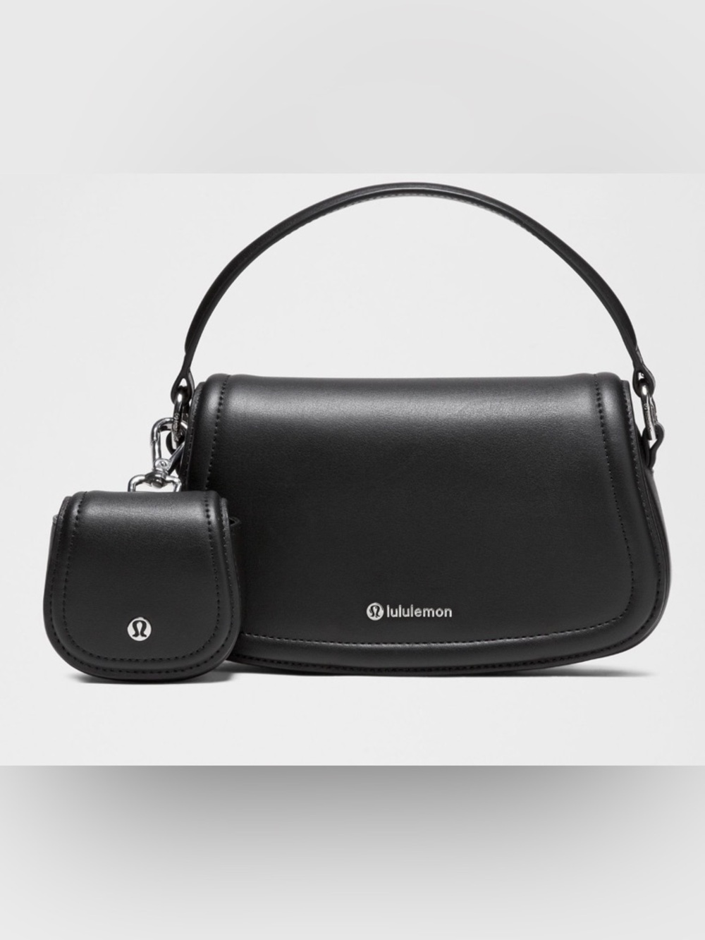 lululemon athletica Black Leather Shoulder Bag with Mini Pouch